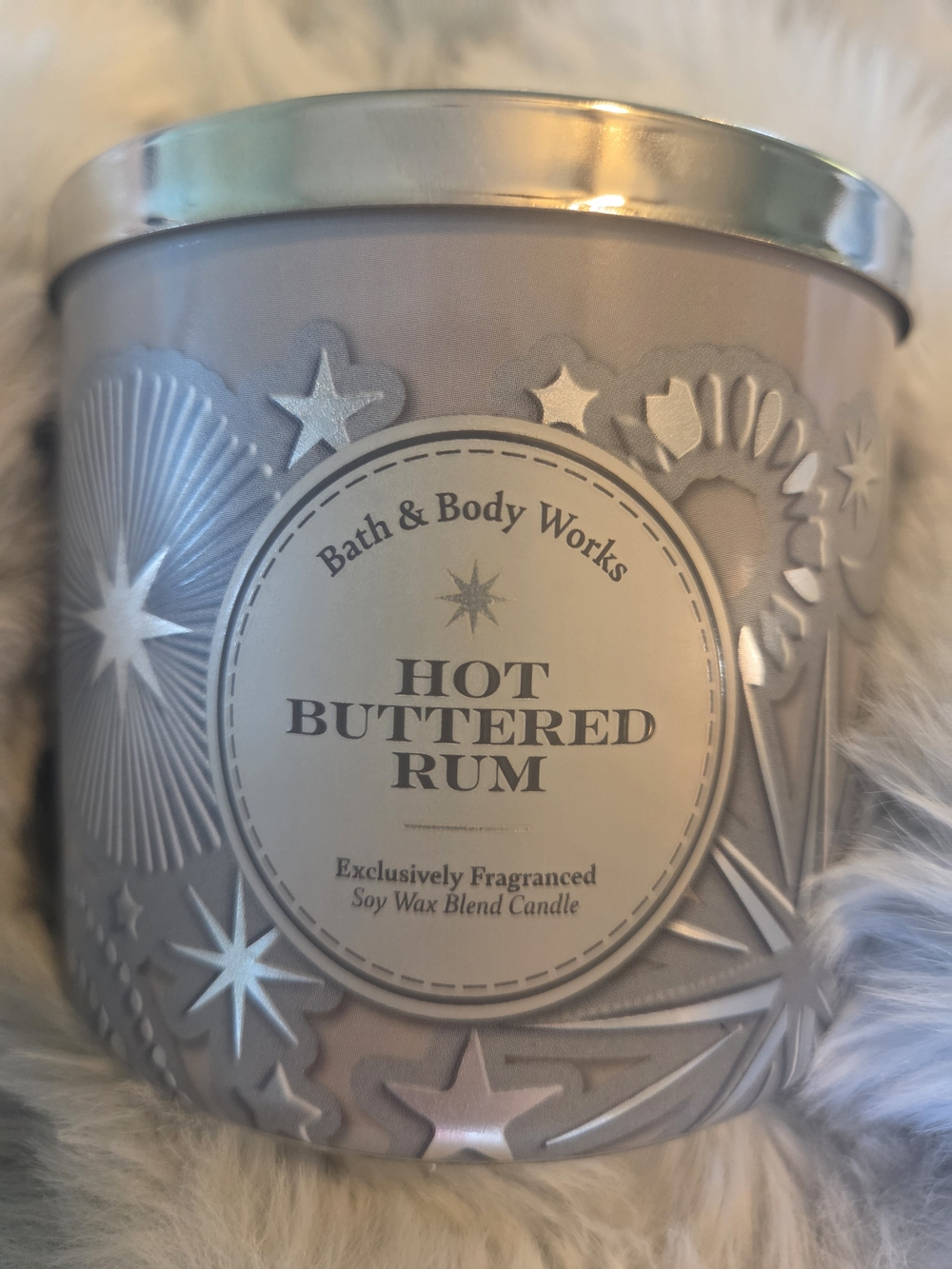 Discontinued Scent Bath & Body Works Hot Buttered Rum Soy Wax Candle - Silver